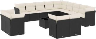 vidaXL 14-tlg. Garten-Sofagarnitur mit Kissen Schwarz Poly Rattan 3250395