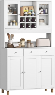 HOMCOM Küchenbuffet mit 2 Glastüren, 3 Schubladen, 4 verstellbare Regale (Hochschrank, 1-St, Buffetschrank) für Küche, Esszimmer, Weiß