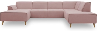 DOMO Collection Jules Wohnlandschaft, Skandinavisches Sofa mit Federkern, Couch in U-Form, rosa (Flamingo), 159 x 333 x 191 cm