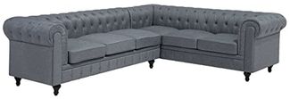 Ecksofa Polsterbezug hellgrau linksseitig CHESTERFIELD