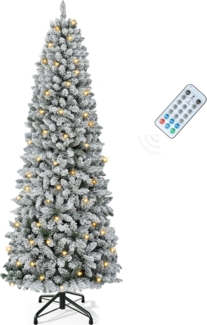 YITAHOME 183cm künstlicher Weihnachtsbaum Schmal Schneebedeckter mit Fernbedienung – vorgeleuchteter Baum mit warmweißer/mehrfarbiger 300 LED-Farbwechselbeleuchtung, ca. 700 Spitzen