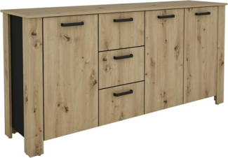 byLIVING Sideboard FARO/Stollenoptik / 3 Türen und 3 Schubkästen/verstellbare Einlegeböden/viel Stauraum/Kommode/Anrichte/Maße: B 160, H 84, T (Artisan Eiche (Eiche-Optik))