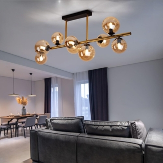 LED Deckenleuchte, Kugeln, Glas amber, messing, L 87 cm