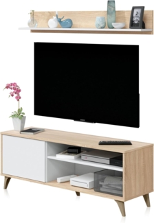 CaliCosy TV-Möbel mit 2 Nischen und 1 Tür mit seinem Wandregal Kikua Plus - L135 cm - Weiß