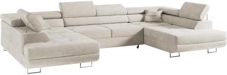 Ecksofa, Wohnzimmer U Couch, Polstersofa mit Bettkasten - GUSTAW-U - Hellbeige Velours