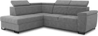 Ecksofa Natan mit Schlaffunktion und einstellbare Kopfstützen - Wohnlandschaft mit Metallfüßen, Couchgarnitur, Bettkasten, Sofa (Ecksofa Links, Grau (Paros 05))