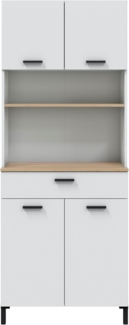 Habitdesign, großer Küchenhochschrank mit 4 Türen und 1 Schublade – platzsparender Küchenschrank in Artik weiß & Naturholz-Optik, viel Stauraum, Maße: 72 x 185 x 40 cm (B x H x T), Modell Kira