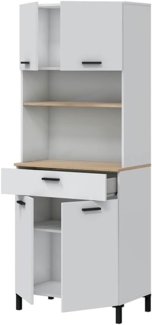 Habitdesign, großer Küchenhochschrank mit 4 Türen und 1 Schublade – platzsparender Küchenschrank in Artik weiß & Naturholz-Optik, viel Stauraum, Maße: 72 x 185 x 40 cm (B x H x T), Modell Kira