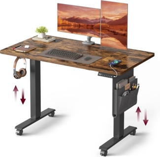 Vasagle LSD172X01 Höhenverstellbarer Schreibtisch elektrisch, Holzspanplatte, Stahl, Oxford-Gewebe, Vintagebraun, 120 cm