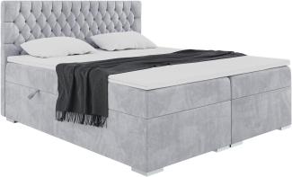 MEBLINI Boxspringbett DALIA 200x200 cm mit Bettkasten - H3/Hellgrau Samt Polsterbett - Doppelbett mit Topper & Taschenfederkern-Matratze