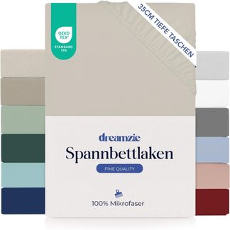 Dreamzie Spannbettlaken 160x200 cm - 35 cm Tiefe Tasche - 100% Mikrofaser Bettlaken - Beige, Schadstoffgeprüft(Oeko TEX), Bettlaken mit Gummizug