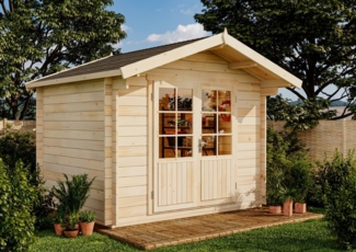 Alpholz Garten- und Gerätehaus Roger-34 Imprägniert Gartenhaus aus Holz Holzhaus mit 34 mm Wandstärke Blockbohlenhaus mit Montagematerial
