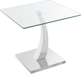 DRW Quadratischer Beistelltisch aus Metall und Glas in Transparent und Chrom 60 x 60 x 55 cm
