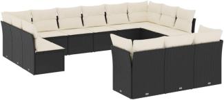 vidaXL 13-tlg. Garten-Sofagarnitur mit Kissen Schwarz Poly Rattan 3218446