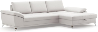 Cavadore Ecksofa Castiel mit Federkern / Eckcouch mit großem Longchair, Sitztiefenverstellung und mattschwarzen Metallfüßen / 301 x 89 x 176 / Echtleder, Weiß