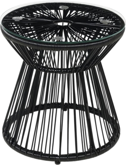 Outsunny Beistelltisch Runder Ratten Kaffeetisch, Bistrotisch mit Glastischplatte (Gartentisch, 1-St, Couchtisch), für Terrasse, Balkon, Metall, Schwarz