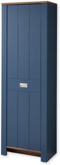 DIJON Garderobenschrank in Parisian Blue, Haveleiche Cognac Optik - Moderner Flurgarderoben Schrank mit viel Stauraum - 65 x 201 x 38 cm (B/H/T)