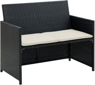 vidaXL 2-Sitzer-Gartensofa mit Polstern Schwarz Poly Rattan 43910