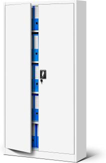 Jan Nowak Büroschrank C001 Aktenschrank Lagerschrank Mehrzweckschrank Metallschrank 4 Fachböden Pulverbeschichtung Stahlblech 185 cm x 90 cm x 40 cm (weiß/weiß-2)