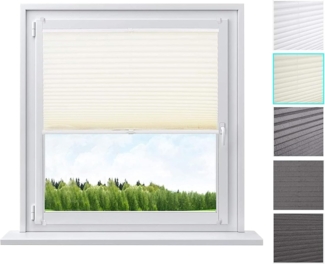 Woltu Plissee, Rolle mit Klemmfix in Crushed Optik creme