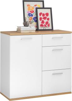 Kommode BC Sideboard mit 3 Schubladen Weiß / Artisan Eiche Nb. ca. 95 x 86 x 38 cm