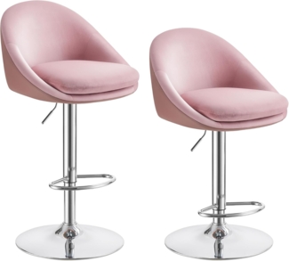 VASAGLE Barhocker, 2er Set, Barstuhl, höhenverstellbar, 360° drehbar, Küchenstuhl, mit Rückenlehne, Sockel, Fußstütze, Stahl, für Theke, Bar, Esszimmer, pastellrosa-Silbergrau LJB110R01