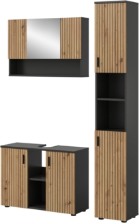 Inn. Furn Badmöbel-Set Livia, (Badezimmer in Eiche Artisan mit Rillen, Set 3-teilig, 125 x 192 cm), mit 14 Staufächern