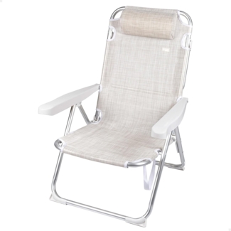 AKTIVE 62641 – Strandstuhl, faltbar, rutschfest, cremefarben, neigbar in 5 Positionen, robust und leicht, mit Tragegriff und Kissen, maximales Gewicht 110 kg, Maße 48 x 60 x 90 cm