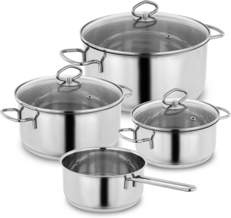 Kopf Topf-Set Merkur 4-teilig, Edelstahl (4-tlg), Induktionstöpfe mit Schüttrand, Literskala und Glasdeckel