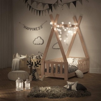 Vitalispa Kinderbett Tipi mit Zaun, Buche natur, 70x140 cm