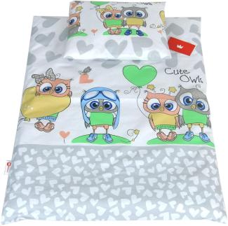 BABYLUX 2 tlg. Set Bezug für Kinderwagen Stubenwagen oder Wiege Garnitur Bettwäsche Kissen Decke 60x78 cm (101. Eule Grau)