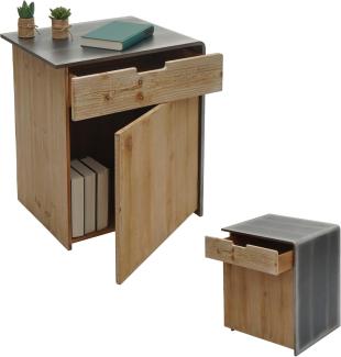 Kommode HWC-L76, Nachttisch Beistelltisch, Industrial Massiv-Holz MVG-zertifiziert 60x50x40cm, natur mit Metall-Optik