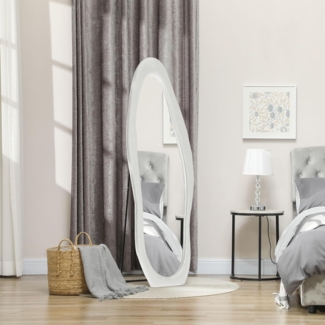 HOMCOM Standspiegel 50 x 160 cm mit samtartiger Rahmenbezug (Wandspiegel, 1-St, Ganzkörperspiegel), für Schlafzimmer, Wohnzimmer, Weiß