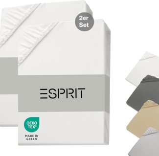 Esprit Spannbettlaken PREMIUM Spannbettlaken, 95% Baumwolle, 5% Elasthan, Gummizug: rundum, (2 Stück), 100 x 200 cm - 2er Set in Weiss