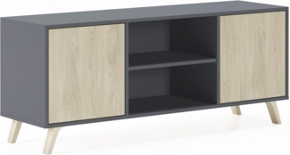 Skraut Home – TV-Schrank für Wohnzimmer – 57 x 140 x 40 cm – geeignet für 32/40/50/55/60 Zoll Fernseher – Modell Wind 140 – Grau – 2 Flügeltüren in Puccini-Farbe