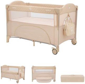 Kikkaboo Reisebett Milky Way, 2 Ebenen, seitliche Öffnung, 2 Räder, Netzfenster braun