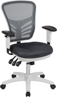 Flash Furniture Bürostuhl mit mittelhoher Rückenlehne – Ergonomischer Schreibtischstuhl mit verstellbaren Armlehnen und Netzstoff – Perfekt für Home Office oder Büro – Dunkelgrau/weiß