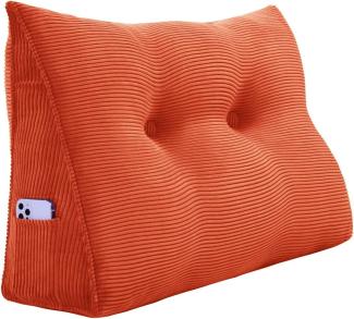 VERCART Großes Keilkissen, Langes Lesekissen, Bettruhe Rückenkissen, Dreieckiges Liegekissen, Dekoratives Kopfteilkissen für Tagesbett oder Tiefes Sofa, Cord Orange, 80cm