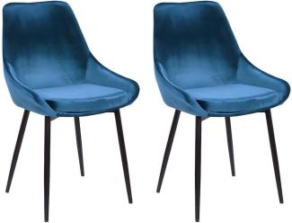Vente-unique - Stuhl 2er-Set - Samt & Schwarzes Metall - Dunkelblau - MASURIE