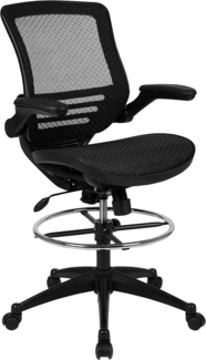 Flash Furniture Waylon Bürostuhl mit mittlerer Rückenlehne und verstellbarem Fußring, Lendenwirbelstütze und Sitzhöhe, ergonomischer Chefsessel aus Mesh mit Armlehnen, Schwarz