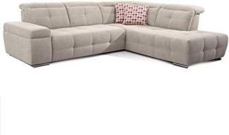 CAVADORE Ecksofa Mistrel mit Ottomanen rechts / Große Eck-Couch im modernen Design / Inkl. verstellbare Kopfteile / 269 x 77 x 228 / Grau-Weiß