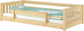 Niedriges Kinderbett Bodenbett 90x200 Kiefer massiv Zubehör wählbar V-60.28-09mit Kindersicherung und Rollrost inkl.