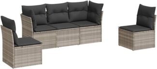 vidaXL 5-tlg. Garten-Sofagarnitur mit Kissen Hellgrau Poly Rattan 3249191