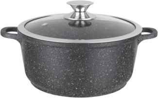 Kamberg – 0008030 – Kochtopf 16 cm – Aluminiumguss – Beschichtung in Steinoptik – Mit Glasdeckel – Für alle Herdarten, auch Induktion – PFOA‑frei