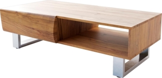 Couchtisch New Live-Edge 115x60 cm Akazie Natur 2 Schubladen 1 Fach Kufe Edelstahl gebürstet