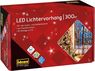 Idena LED-Lichtervorhang 300er, warmweiß, 3 x 3 m, 10 Stränge, für innen und außen, mit 8h-Timer