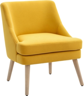 HOMCOM Esszimmerstuhl Küchenstuhl mit Armlehne Polsterstuhl Wohnzimmerstuhl Bürostuhl für Wohnzimmer Schlafzimmer modernes Design Leinen-Touch Holz Gelb 63 x 69 x 79,5 cm