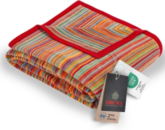 Ibena Malang Wolldecke 150x200 cm - Baumwollmix weich, warm & waschbar, Kuscheldecke Streifen bunt