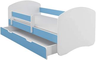 Kinderbett Jugendbett mit einer Schublade und Matratze Weiß ACMA II (140x70 cm + Schublade, Blau)