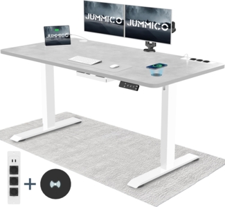 JUMMICO Höhenverstellbarer Schreibtisch mit Kabelloser Ladestation und Euro-Steckdose mit USB, Schreibtisch Höhenverstellbar Elektrisch Stehtisch, Standing Desk (Grau 140x70 cm)